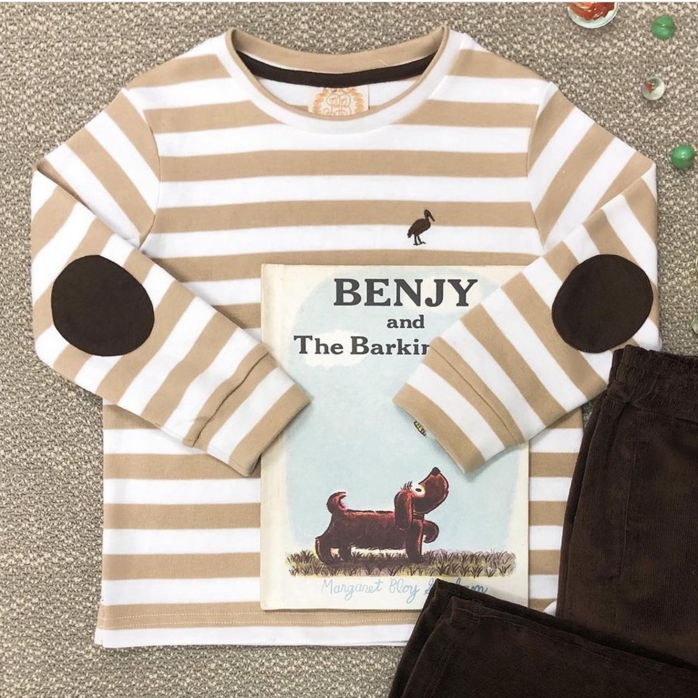 The Beaufort Bonnet Company Boys Keeneland Khaki Stripe Stadium Shirt